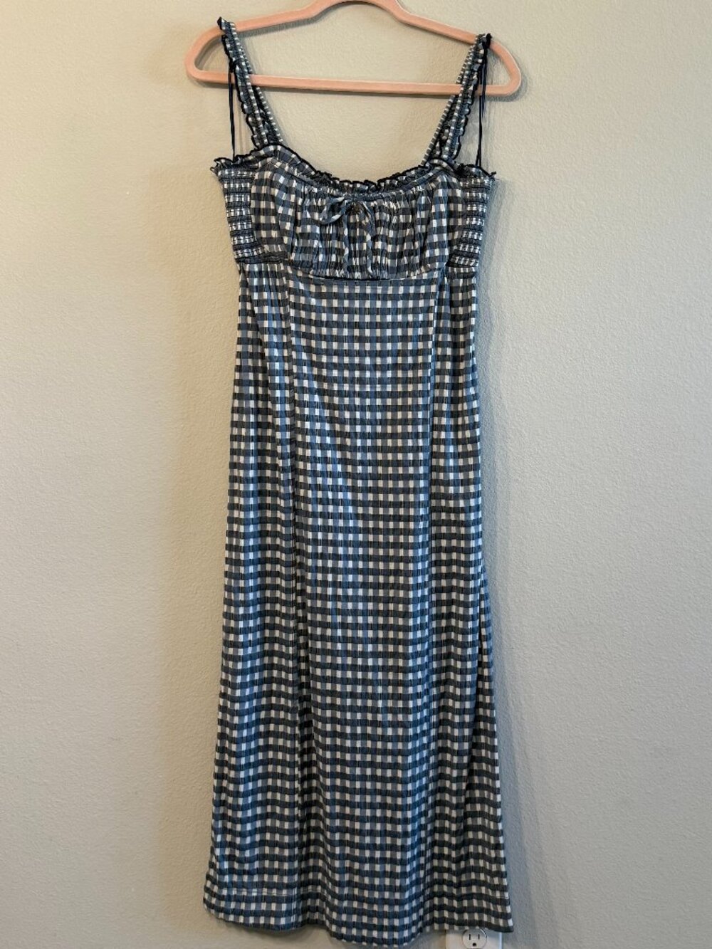 Free People Lucinda Plaid Midi Dress Large Blue Gingham - Picture 2 of 6
